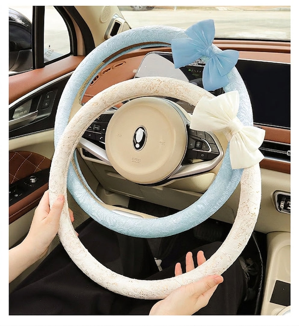 Lace car steering wheel cover, anti-slip decoration, all-season universal one-piece dropshipping, cross-border e-commerce trending sporty style
