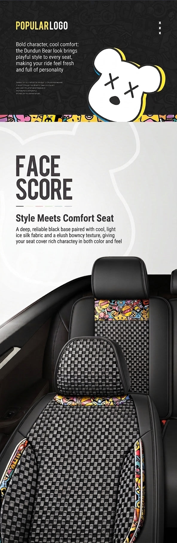 New Ice Silk Breathable Car Seat Covers, Cartoon Cute Seat Covers, Fully Inclusive Seat Cushion Covers All Seasons