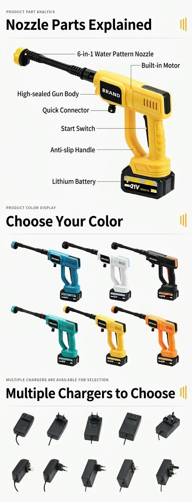 Cross-border lithium battery wireless car wash water nozzle, high-pressure, high-power car wash tool, home portable car tool