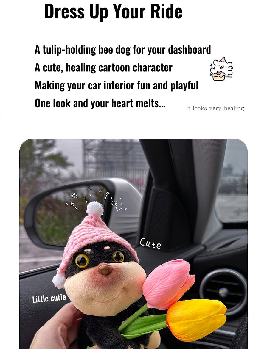 Car ornaments cute dolls bee dog car central control screen party doll display screen decoration car interior products