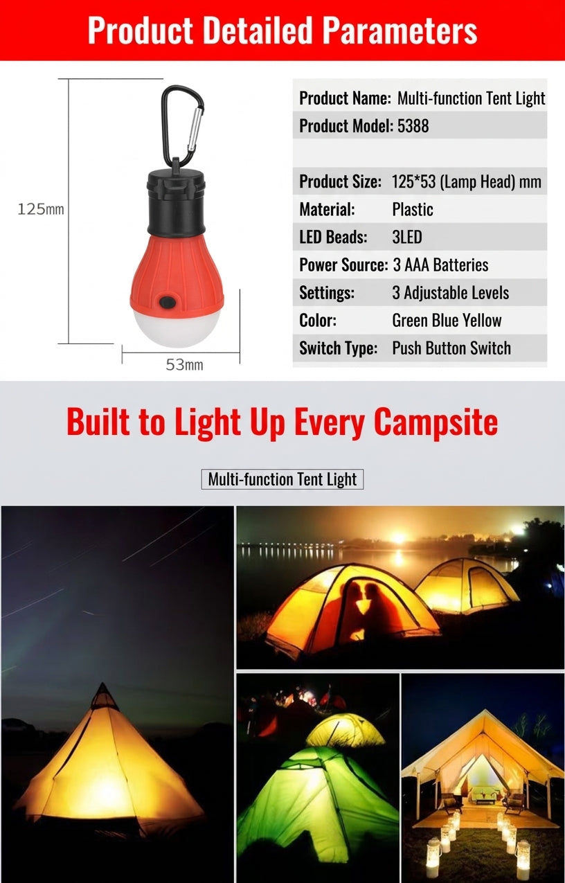 Portable LED Camping Lamp with Carabiner Hook