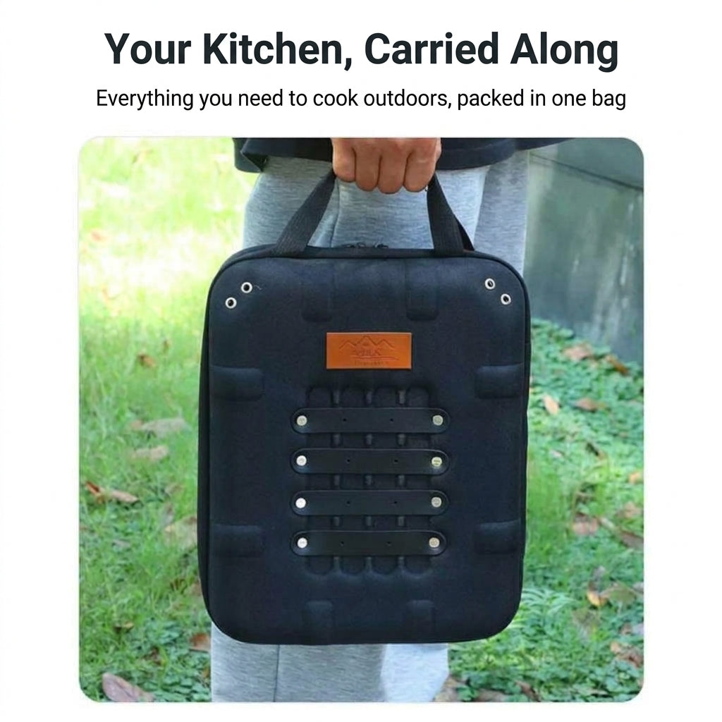 Outdoor portable seasoning knife set storage bag, camping and outdoor cooking bag, self-driving kitchen equipment set, EVA hard bag