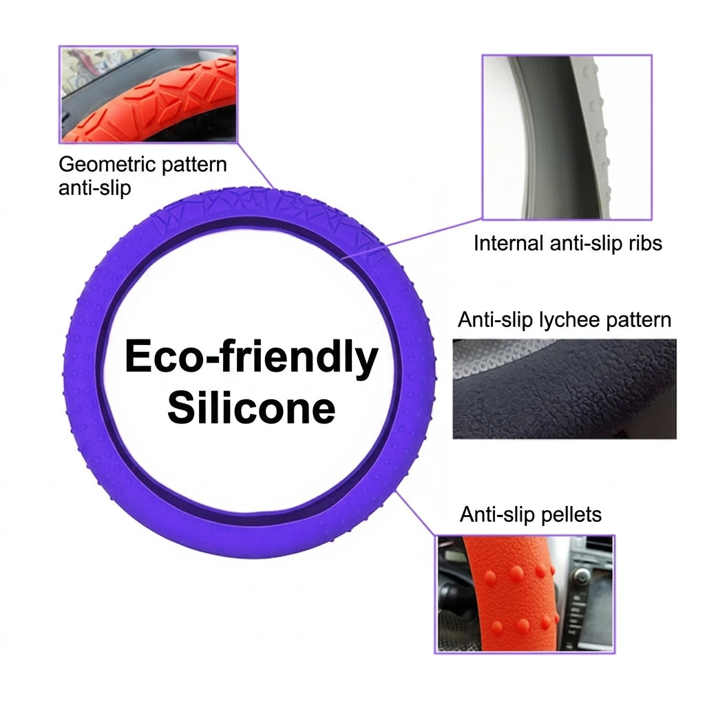 Cross-border geometric pattern non-slip silicone steering wheel cover, car D-round universal elastic particle sun-protection thickened handlebar cover