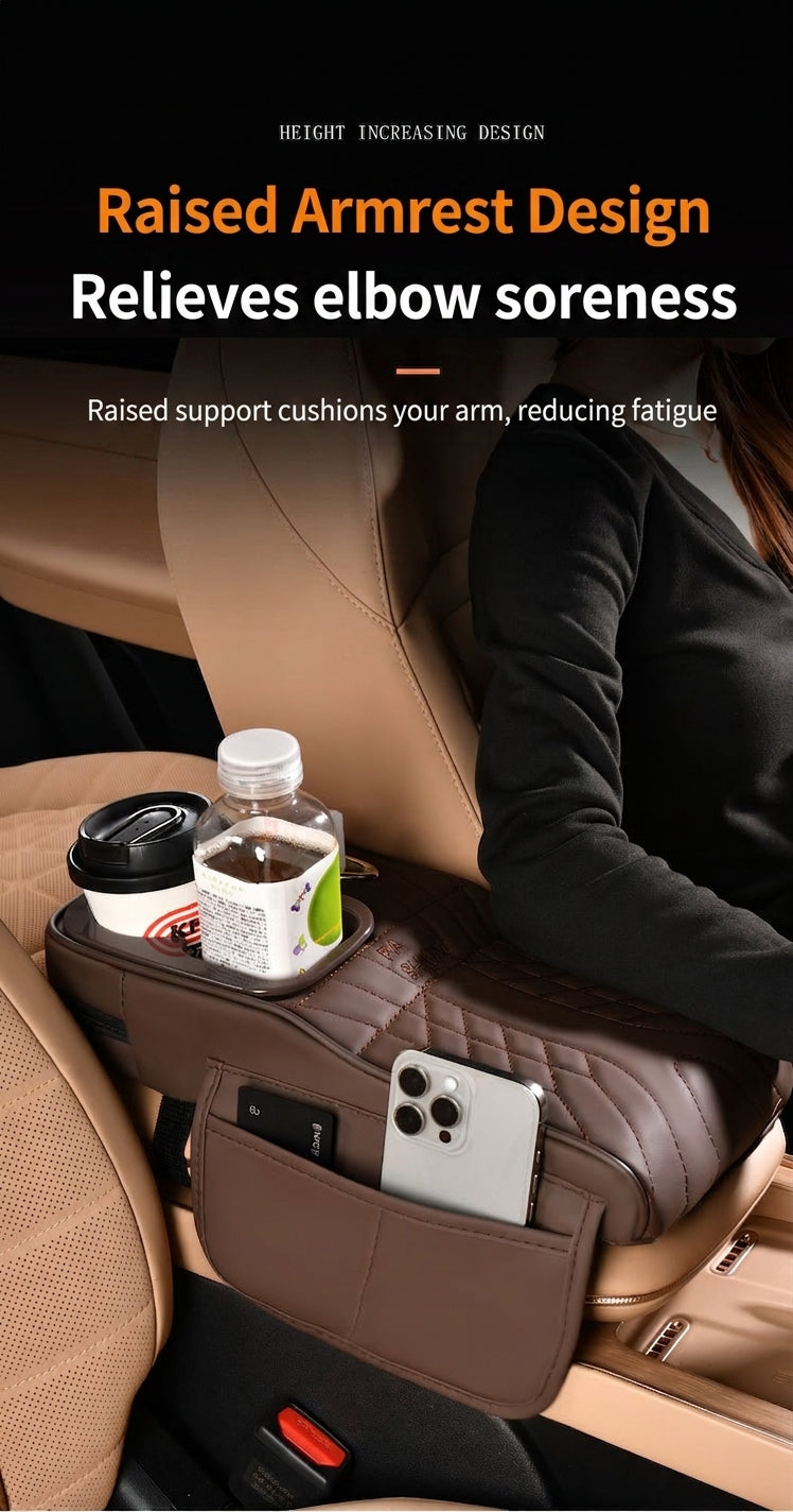 Multi-functional car armrest box water cup holder heightened central protective cover car tissue box supplies storage mat