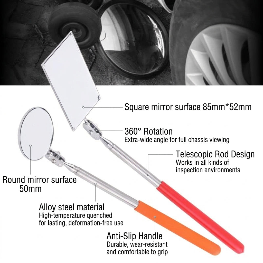 Universal telescopic folding inspection mirror, car bottom inspection mirror, chassis mirror, pipe endoscope, and automotive chassis mirror