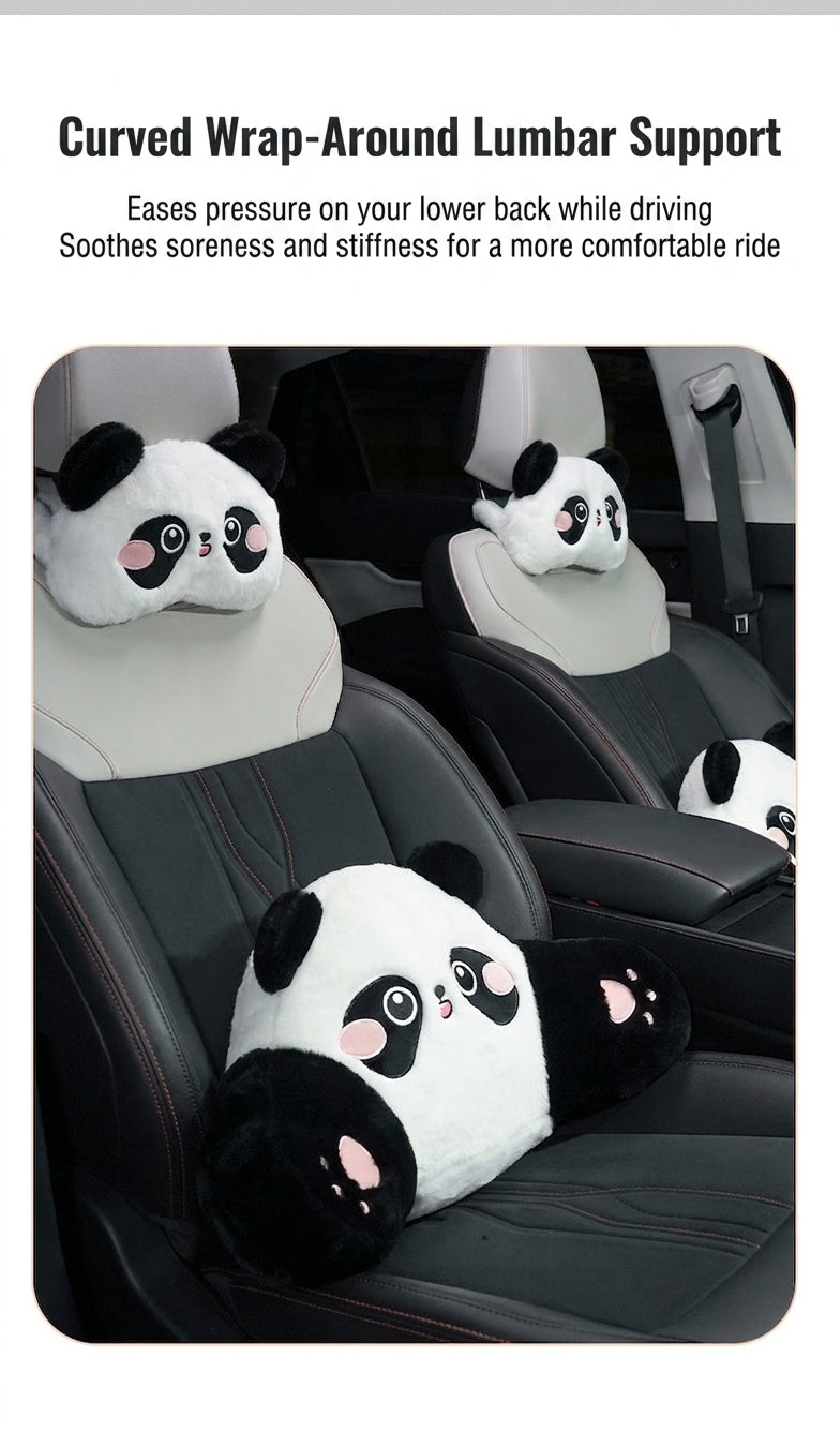 Car headrest lumbar support, cartoon cute panda, comfortable soft car cushion, all-season universal neck pillow