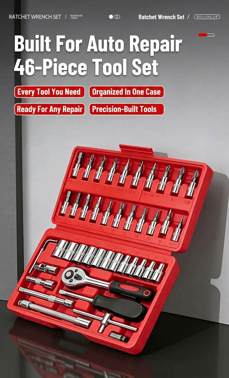 46-piece set of quick ratchet wrenches and screwdriver toolboxes for car repairs, hardware sets, and auto repair kits