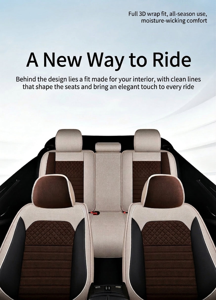 All-season universal full-coverage car seat covers, full-coverage spring and winter linen fabric art car covers, seat covers, and car cushion covers