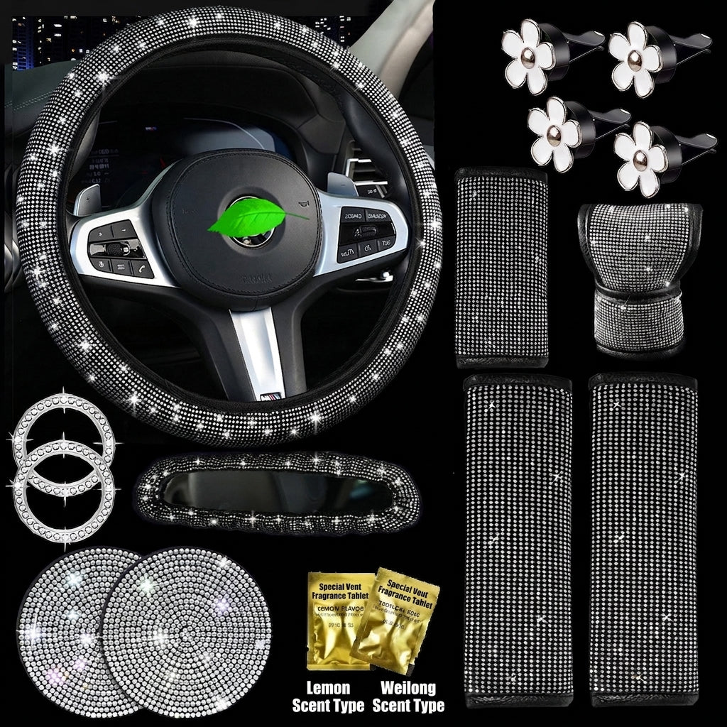 Cross-border car full-diamond seatbelt shoulder pads, rhinestone seatbelt covers, colored diamonds, black diamonds, car inlay interior sets