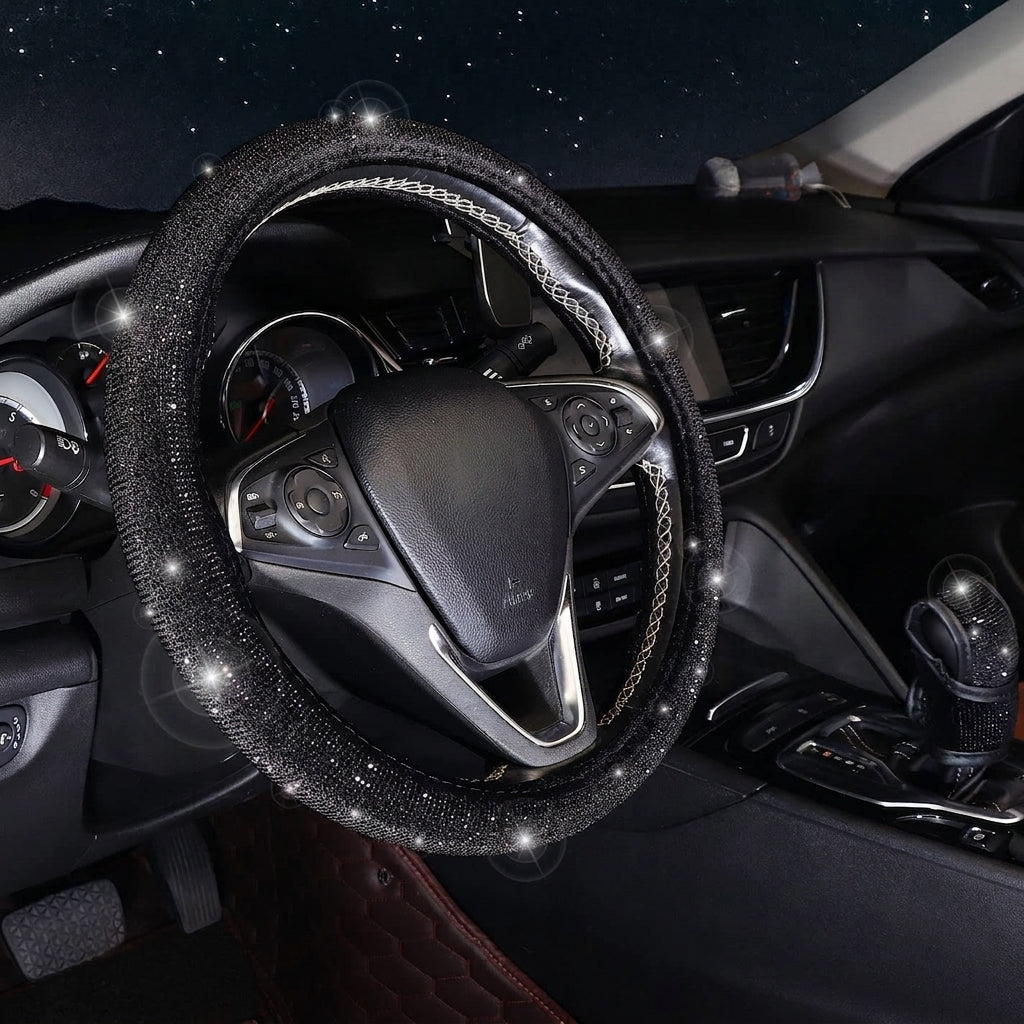 Car steering wheel cover, diamond-shaped new all-season universal seatbelt cover, multi-piece coaster steering wheel protective cover