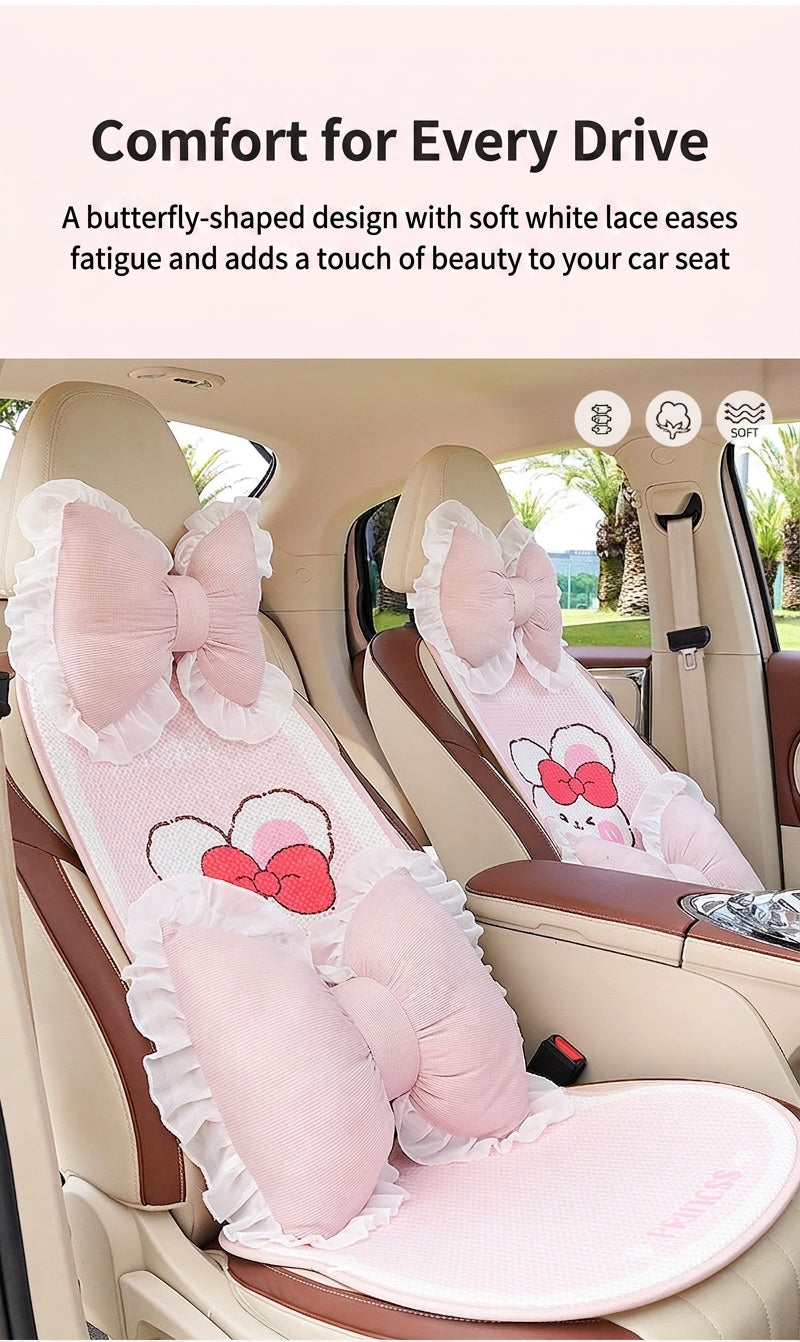 Creative butterfly-shaped car headrest neck support with lace edges for car cushions, all-season universal comfortable breathable car lumbar support