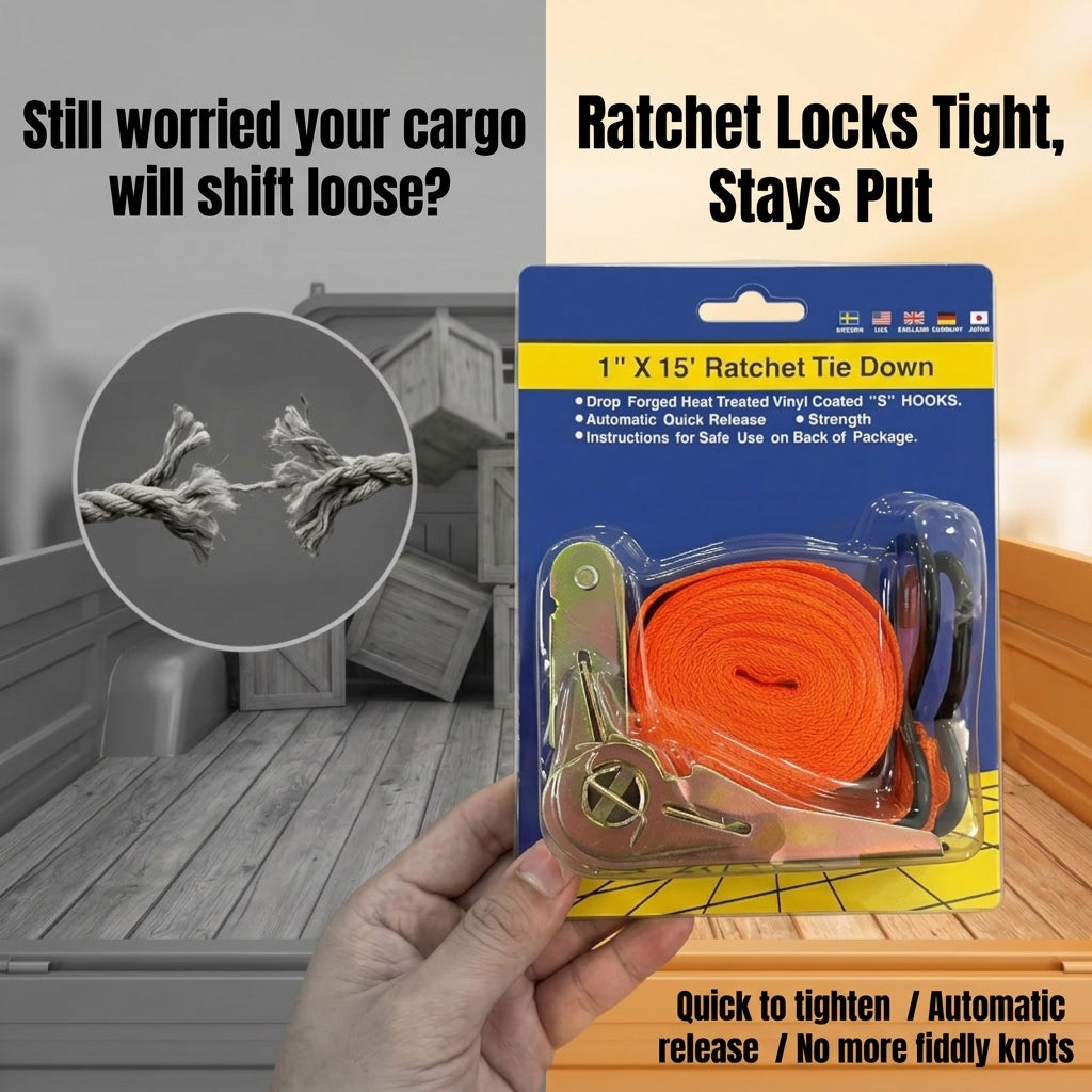 Ratchet Tie Down Strap - 1 inch x 15 feet