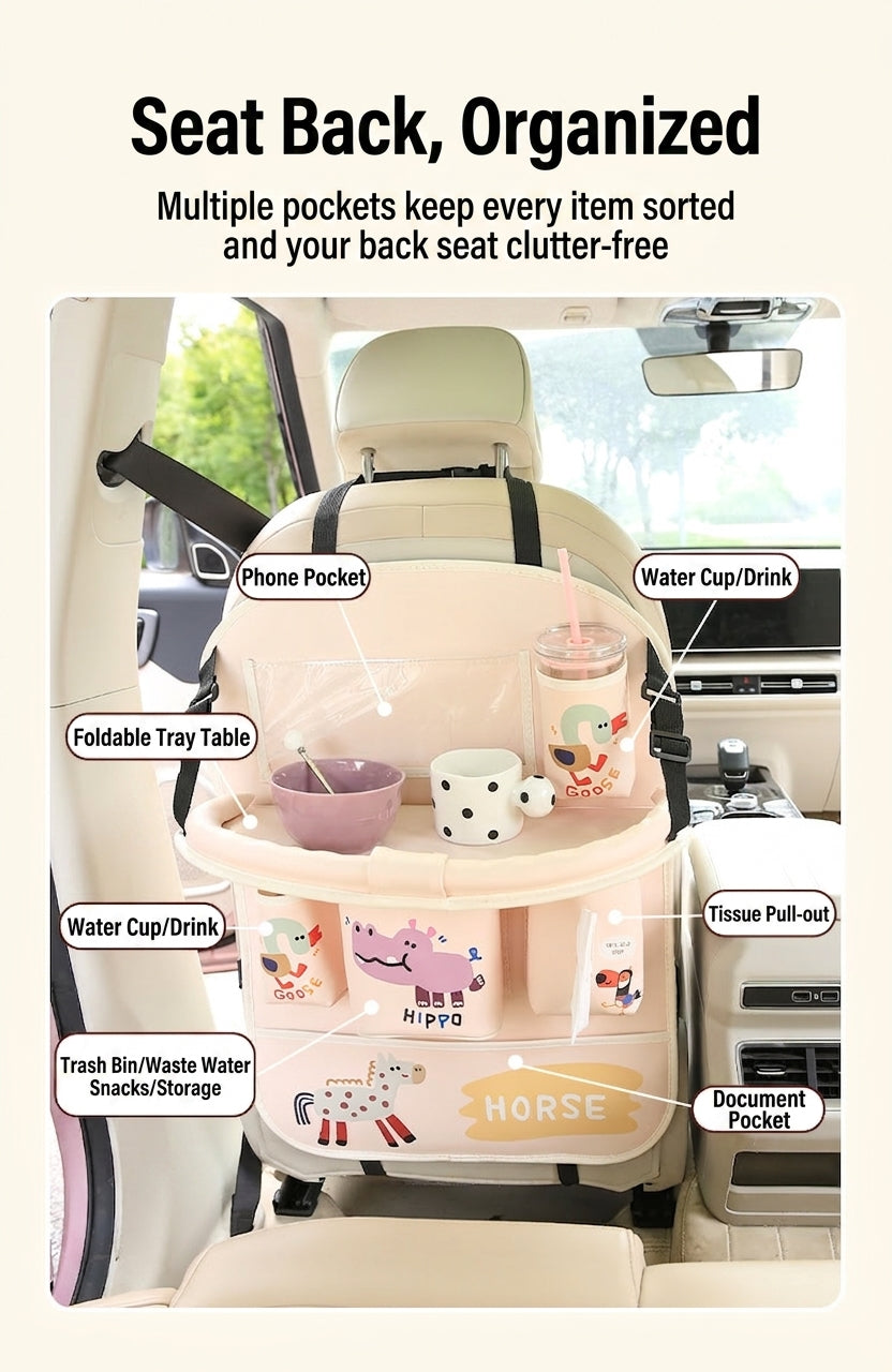Car multifunctional seat back storage bag, anti-kick pad, convenient cartoon cute tissue box, tissue storage bag, storage box