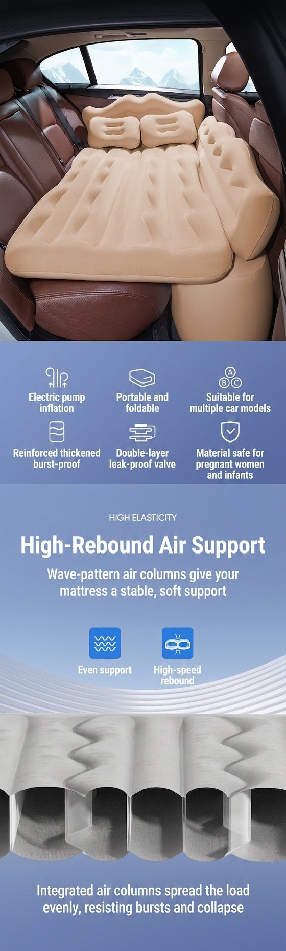 Cross-border car inflatable bed Car rear exhaust mattress Universal folding sleeping air mattress travel mattress