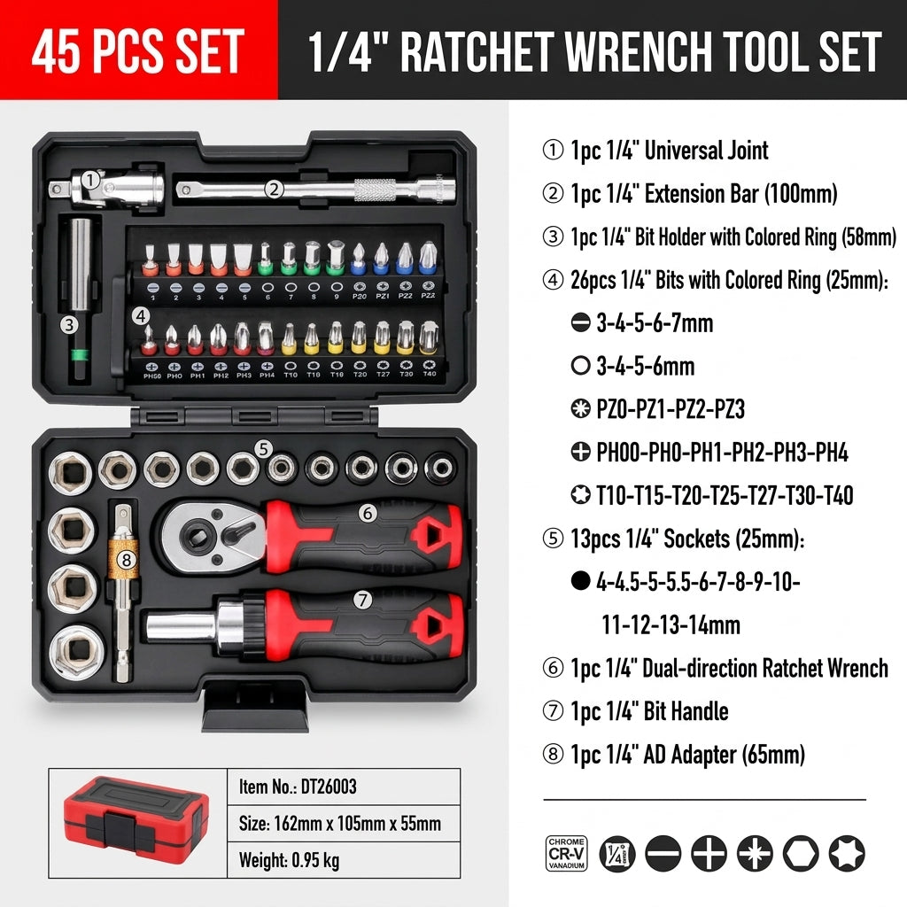 Cross-border ratchet wrench set 45-piece household multifunctional high-torque ratchet wrench screwdriver combo tool