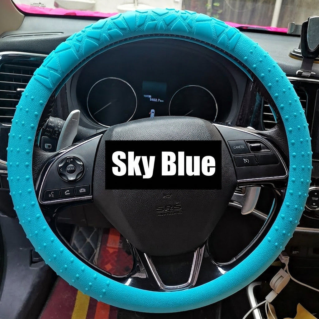 Cross-border geometric pattern non-slip silicone steering wheel cover, car D-round universal elastic particle sun-protection thickened handlebar cover