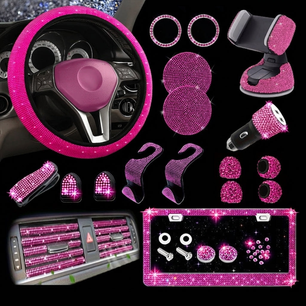 Car steering wheel cover all seasons universal anti-slip diamond combination multi-piece mobile phone holder steering wheel protector