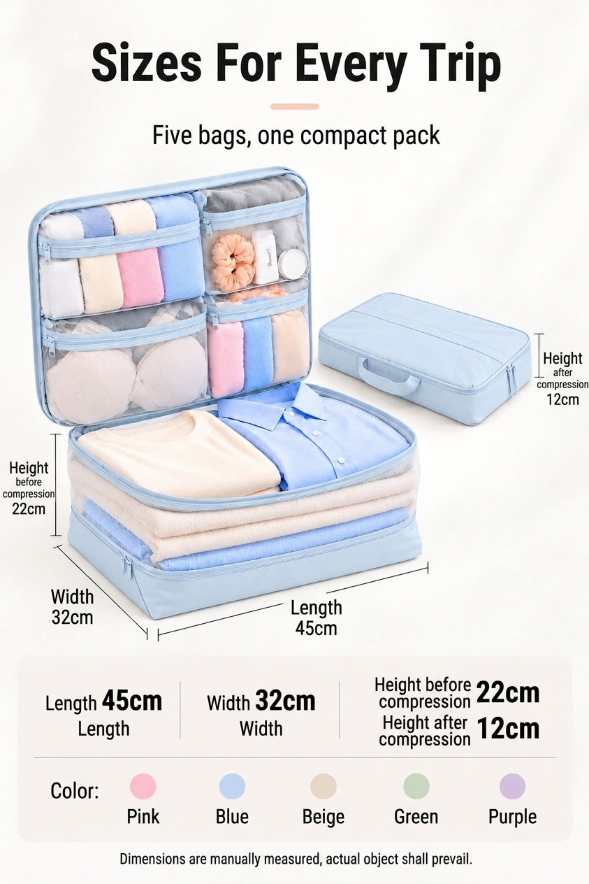 Travel Storage Bags, Five-in-One Compressible Set