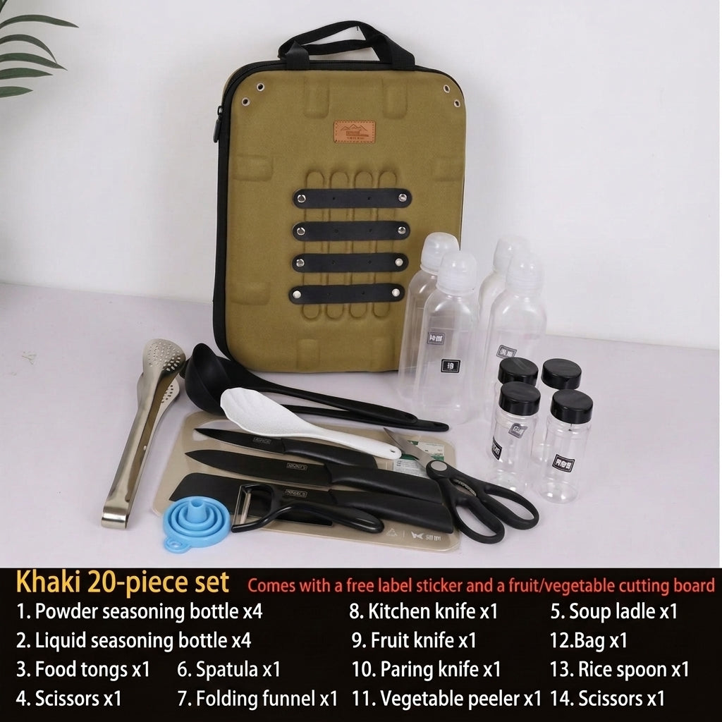 Outdoor portable seasoning knife set storage bag, camping and outdoor cooking bag, self-driving kitchen equipment set, EVA hard bag