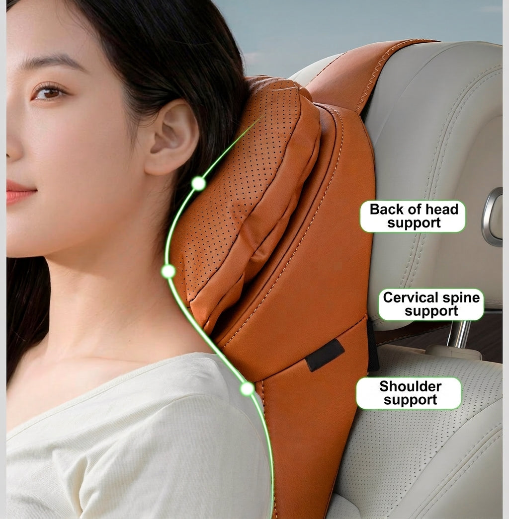 Car anti-stain leather headrest cushion lumbar cushion for driving seats, pillows for cervical spine, neck, and high-end neck pillows for car use