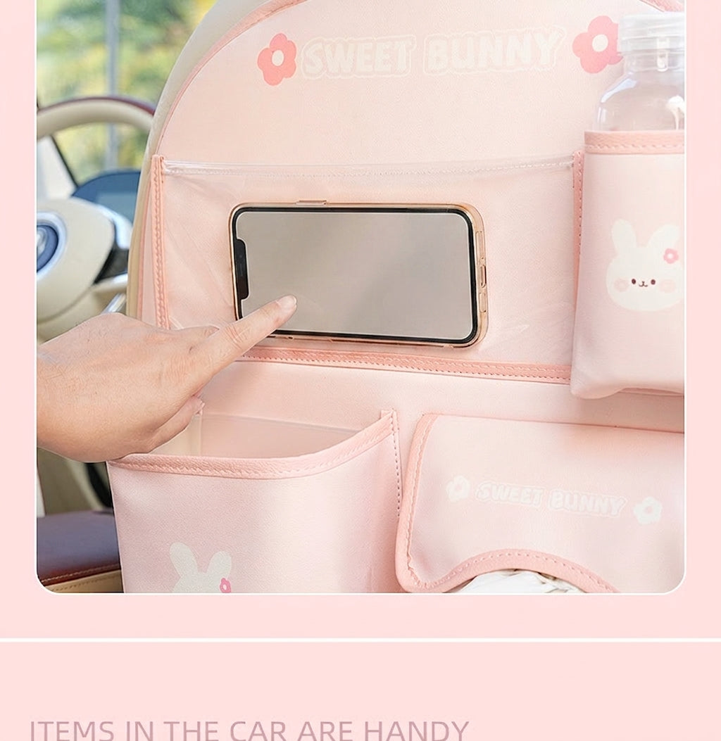 Car seat back storage bag cute cartoon car trash can creative multifunctional car interior anti-kick mat