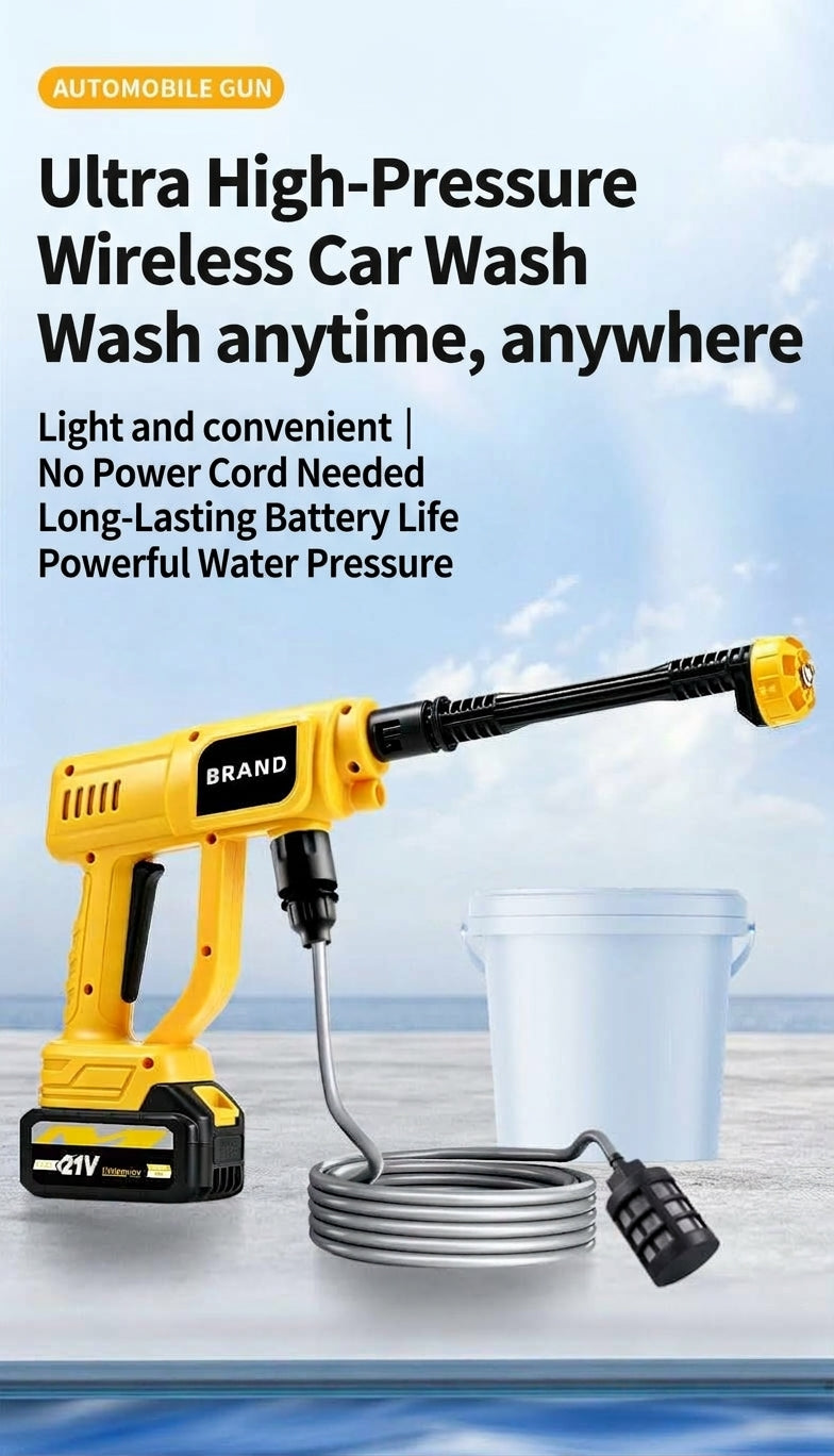 Cross-border lithium battery wireless car wash water nozzle, high-pressure, high-power car wash tool, home portable car tool