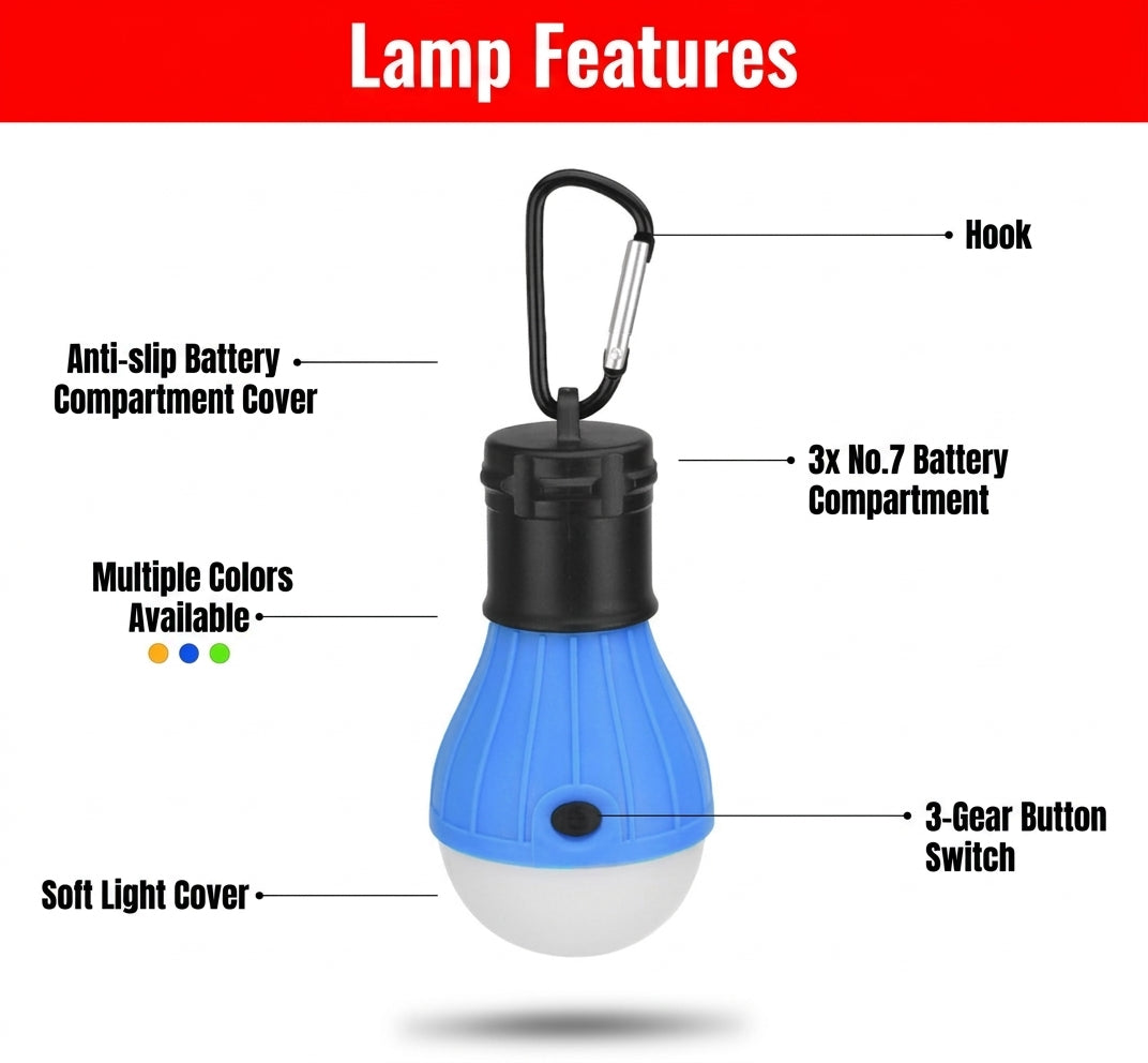 Portable LED Camping Lamp with Carabiner Hook