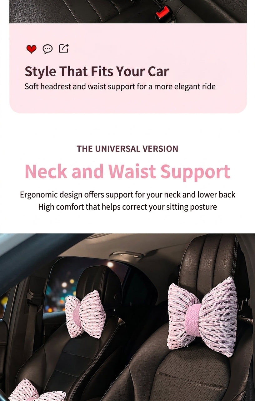Car headrest neck support pillow for car cushions, car seat lumbar cushion set, for the driver's seat and for women's lumbar support