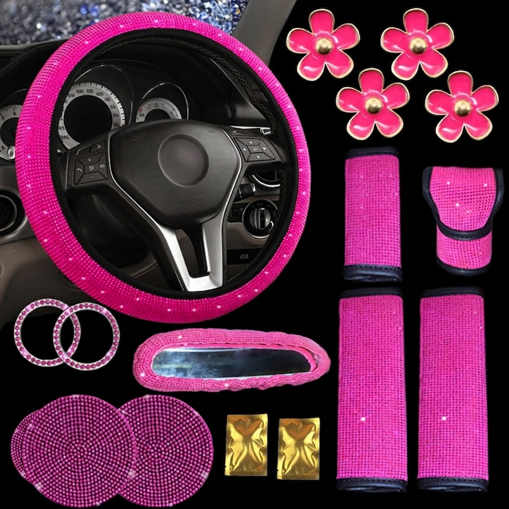 Cross-border car full-diamond seatbelt shoulder pads, rhinestone seatbelt covers, colored diamonds, black diamonds, car inlay interior sets