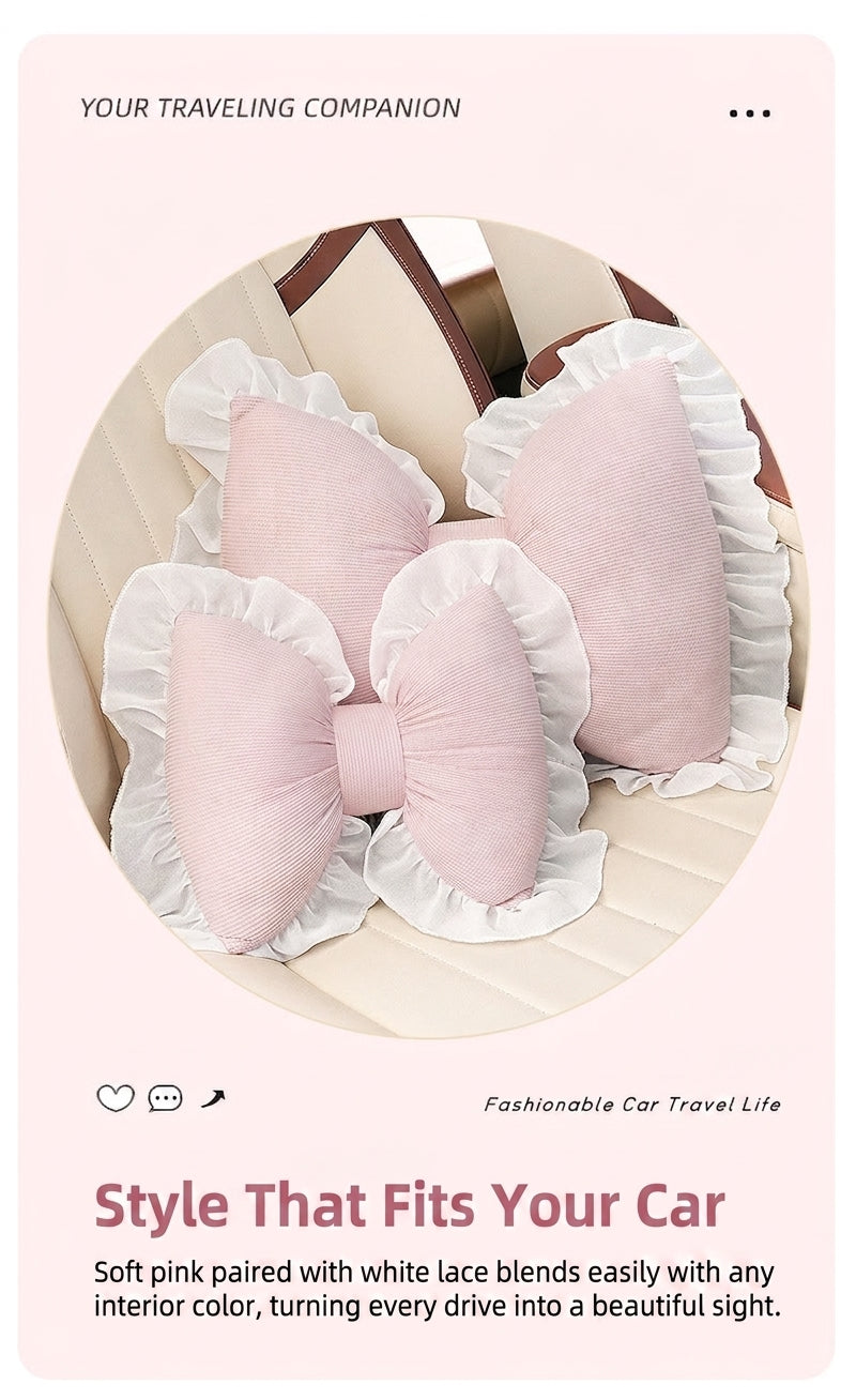 Creative butterfly-shaped car headrest neck support with lace edges for car cushions, all-season universal comfortable breathable car lumbar support