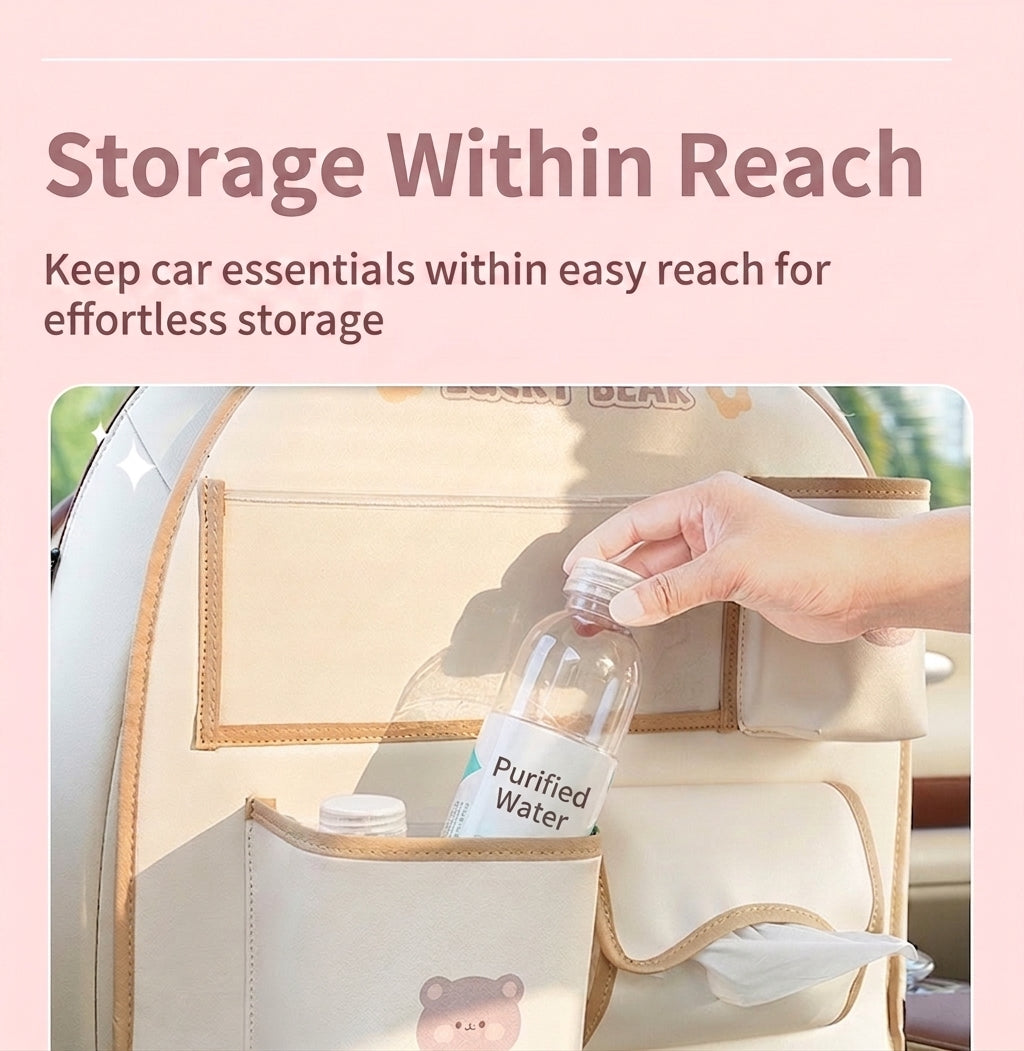 Car seat back storage bag cute cartoon car trash can creative multifunctional car interior anti-kick mat