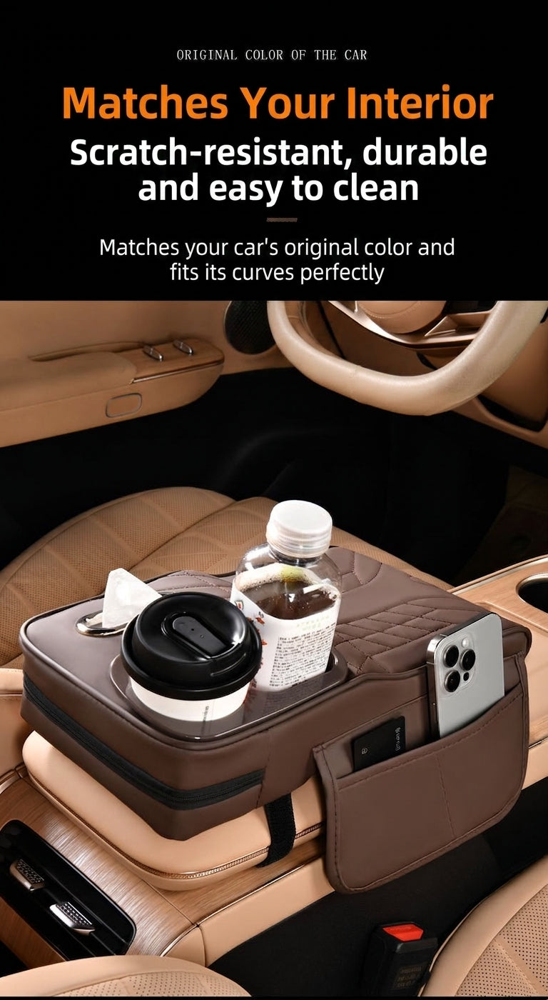 Multi-functional car armrest box water cup holder heightened central protective cover car tissue box supplies storage mat