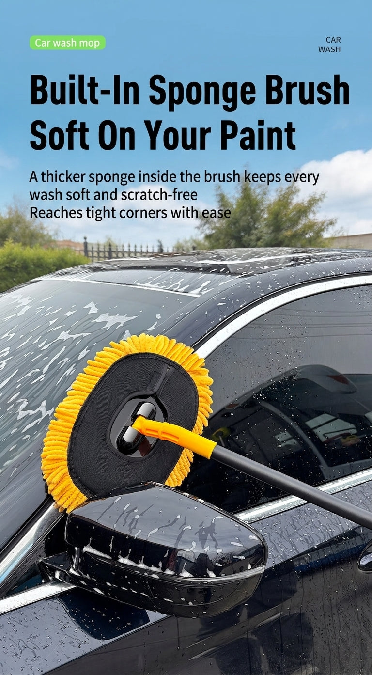 Car wash mop, car wash brush, car brush bristles, retractable long rod, retractable car wash brush cleaning tool