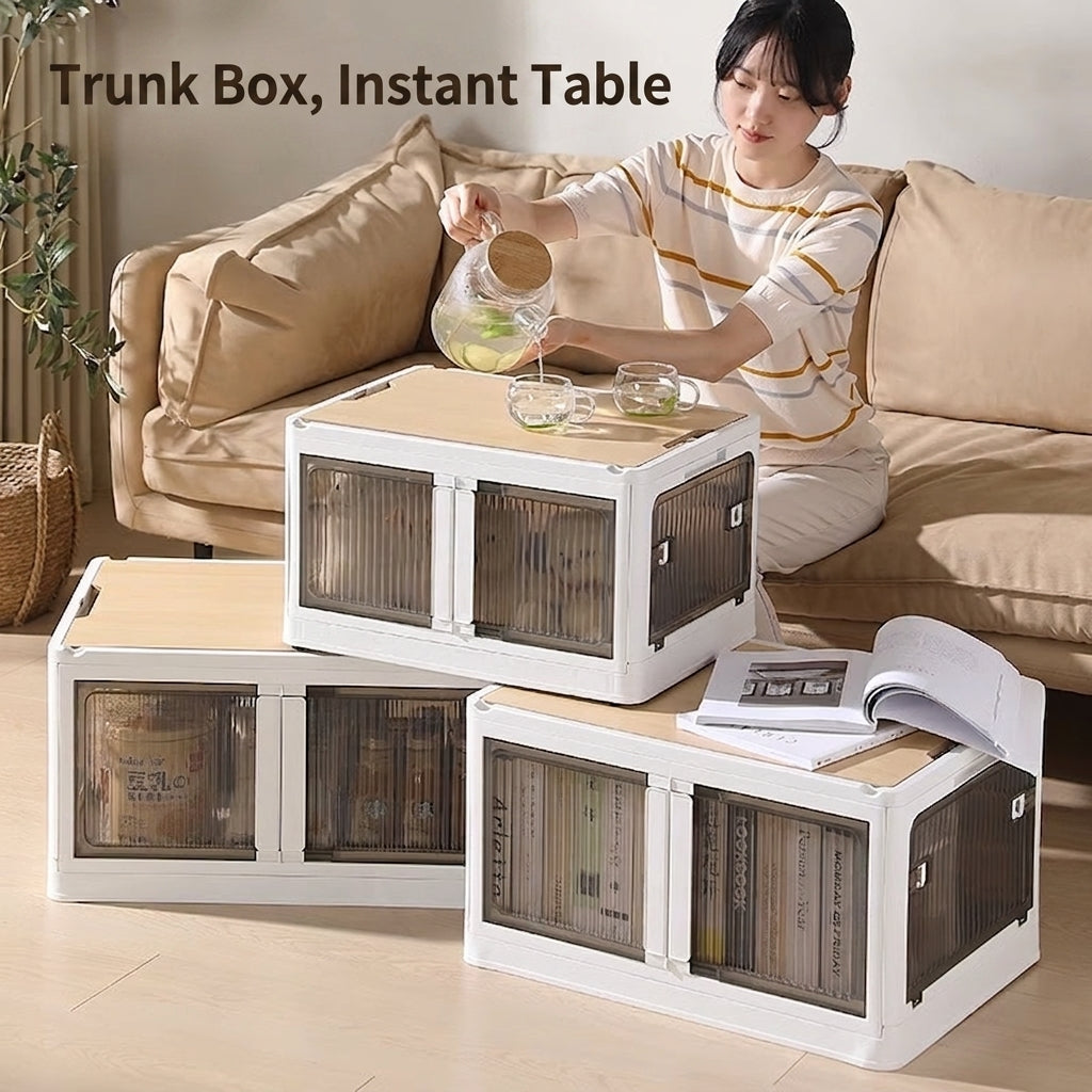 Outdoor camping and picnic folding storage box Car storage wooden cover car trunk multi-functional sorting box