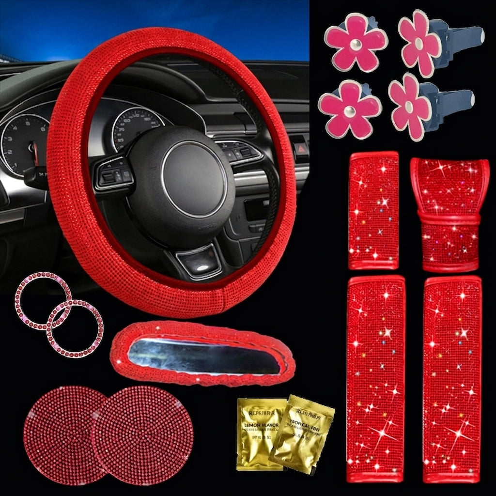 Cross-border car full-diamond seatbelt shoulder pads, rhinestone seatbelt covers, colored diamonds, black diamonds, car inlay interior sets
