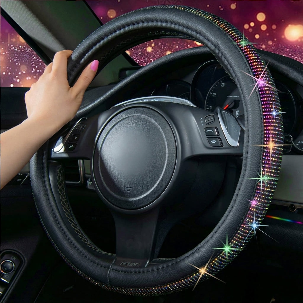 New car rhinestone fully rhinestone-hot rhinestone steering wheel, personalized handlebar cover, unisex steering wheel, Amazon