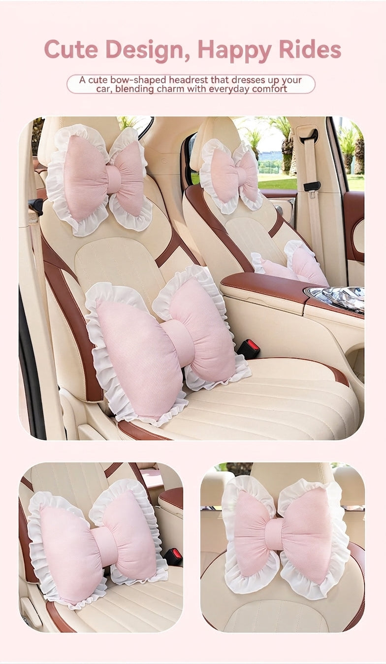 Creative butterfly-shaped car headrest neck support with lace edges for car cushions, all-season universal comfortable breathable car lumbar support