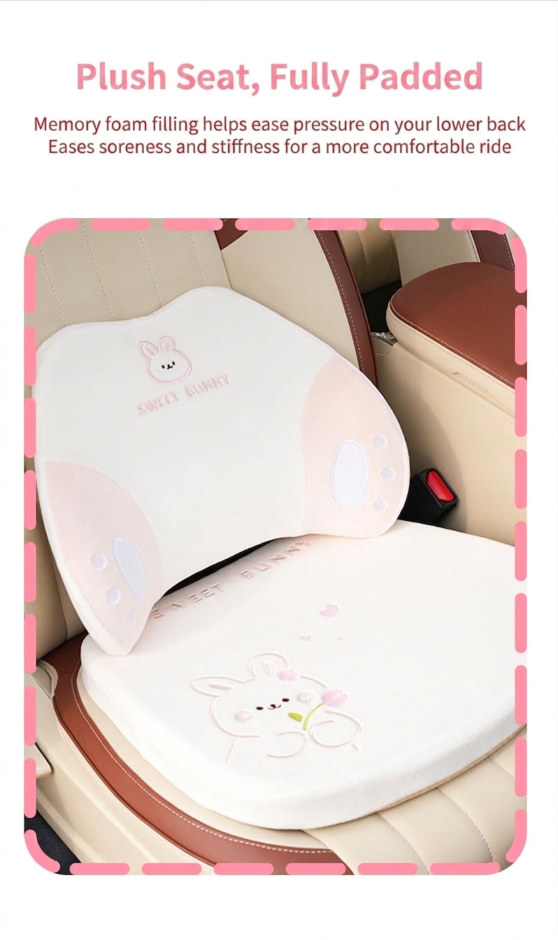 Cartoon memory foam car headrest, all-season plush car, soft seat lumbar pad, creative car lumbar support