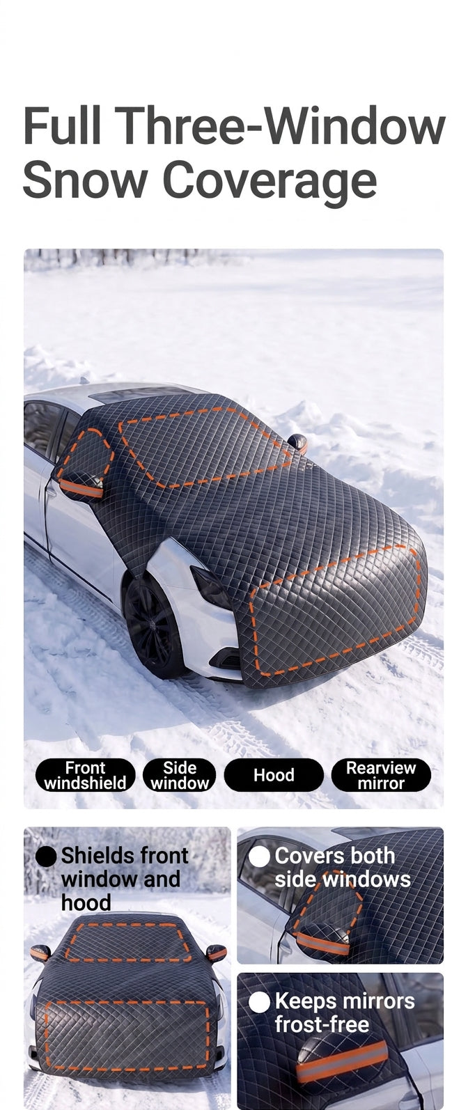 Car Snow Cover - Front Half Cover with Straps