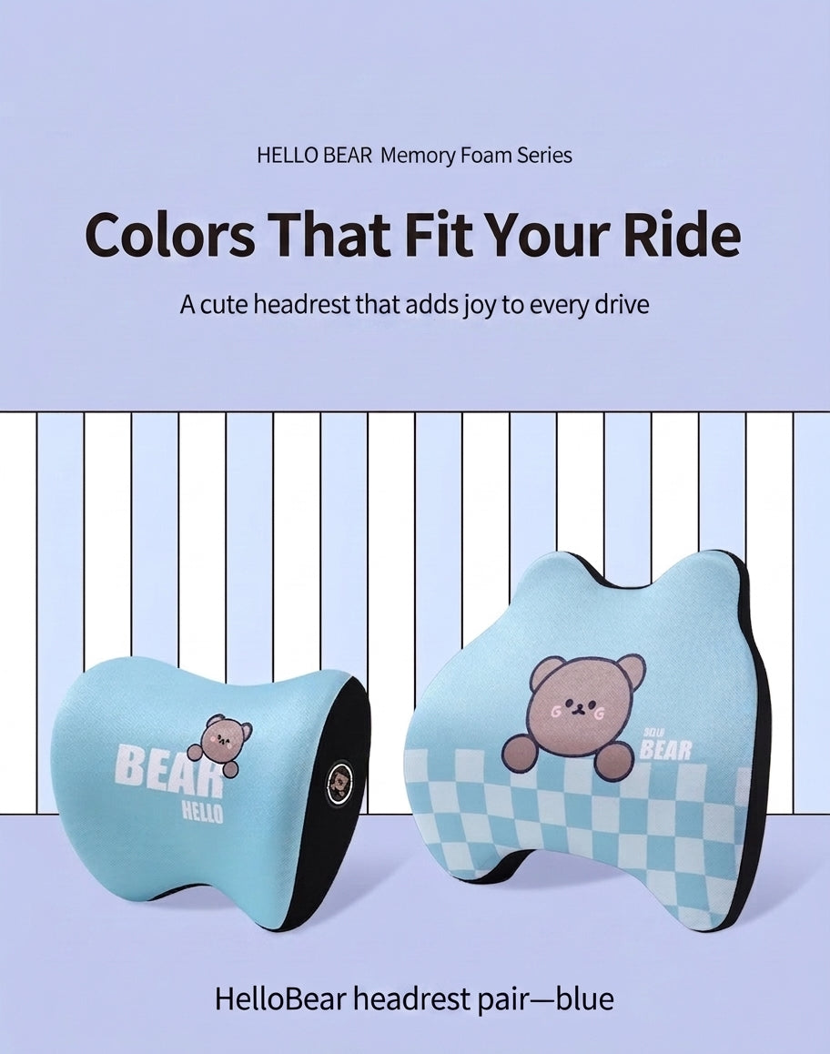 Yiju car cartoon headrest, neck pillow, memory foam, car cushion, car seat, neck and neck pillow, bear headrest