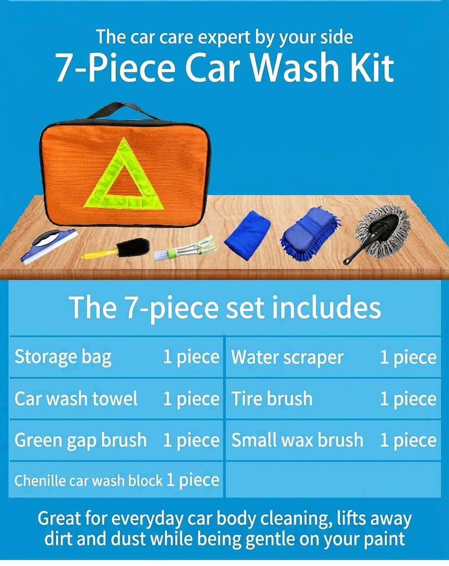 Cross-border car wash tools, complete set, cleaning seven-piece sponge car wash brush, professional beauty maintenance car supplies