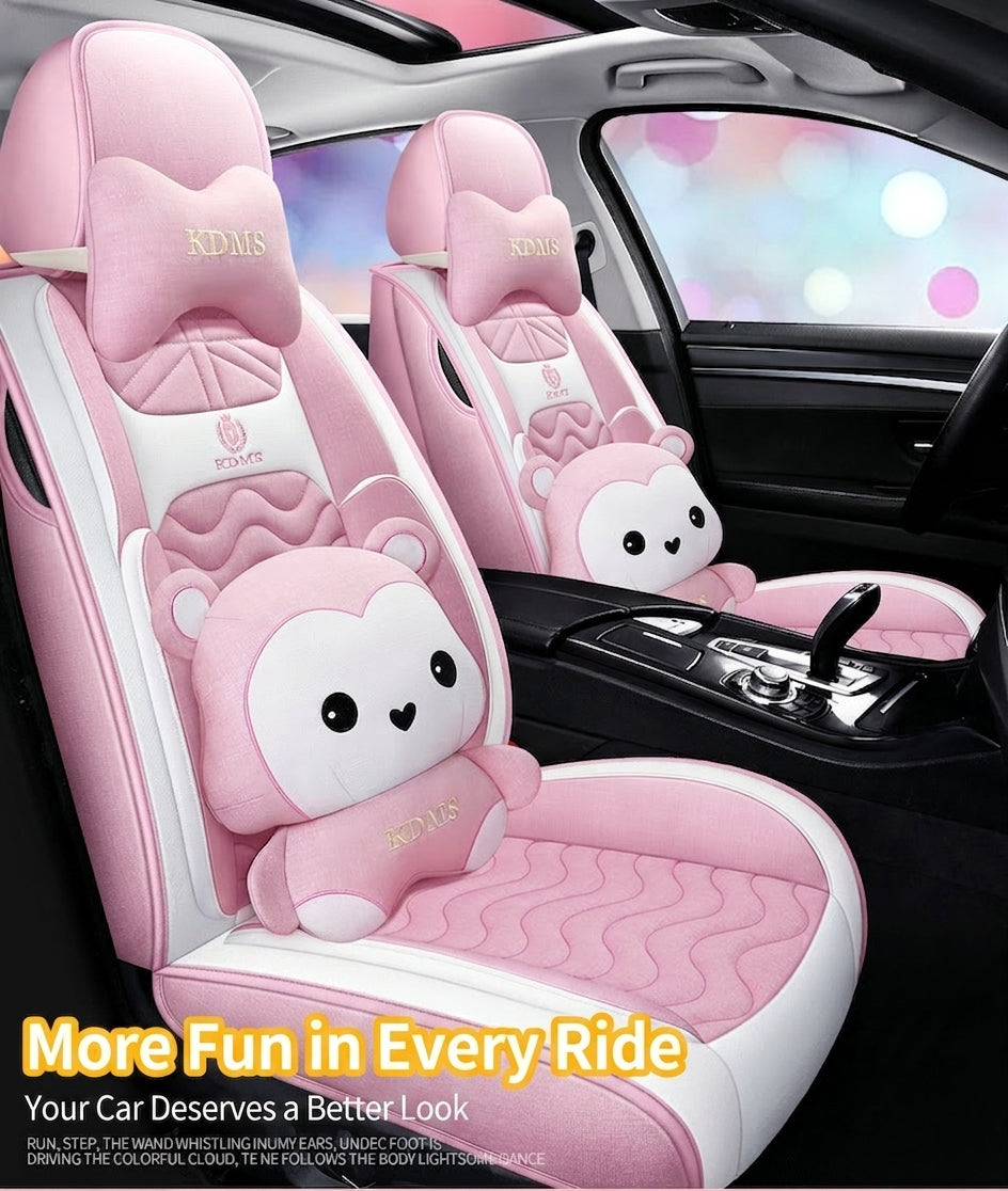 Cartoon car seat cushion, all-season universal all-round car seat cover, linen fabric art seat cushion, winter goddess seat cover