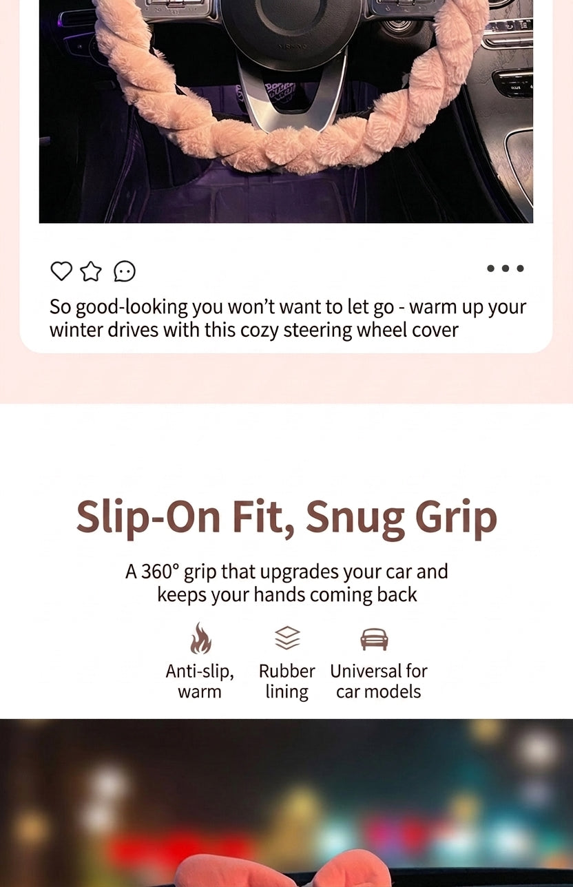 2025 New Car Steering Wheel Cover for Winter, Women's Non-slip Warm, All-Season Universal Winter Plush Handlebar Cover, Winter