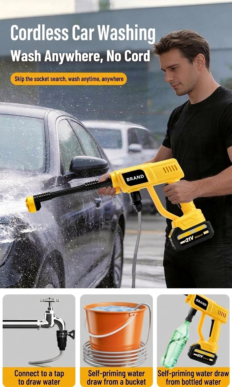 Cross-border lithium battery wireless car wash water nozzle, high-pressure, high-power car wash tool, home portable car tool