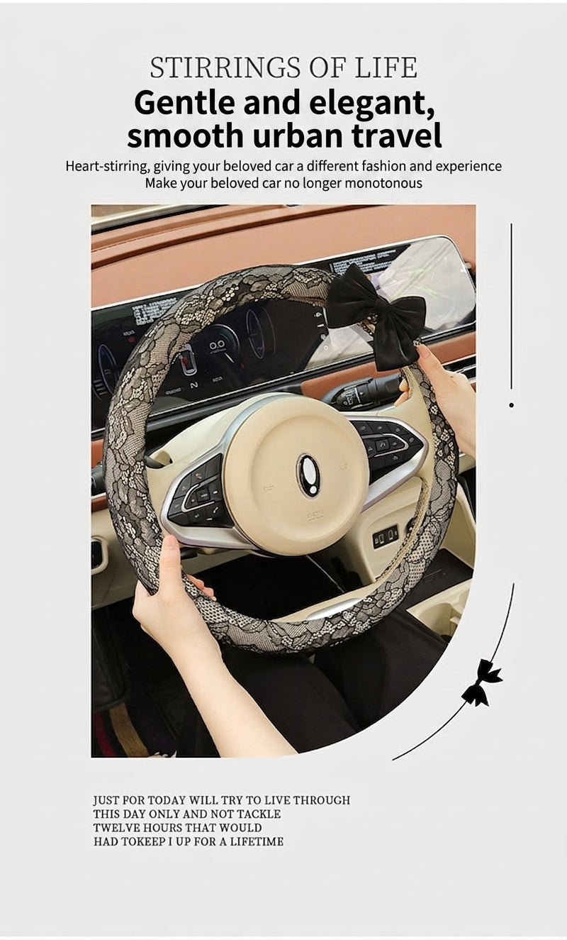 Lace car steering wheel cover, anti-slip decoration, all-season universal one-piece dropshipping, cross-border e-commerce trending sporty style