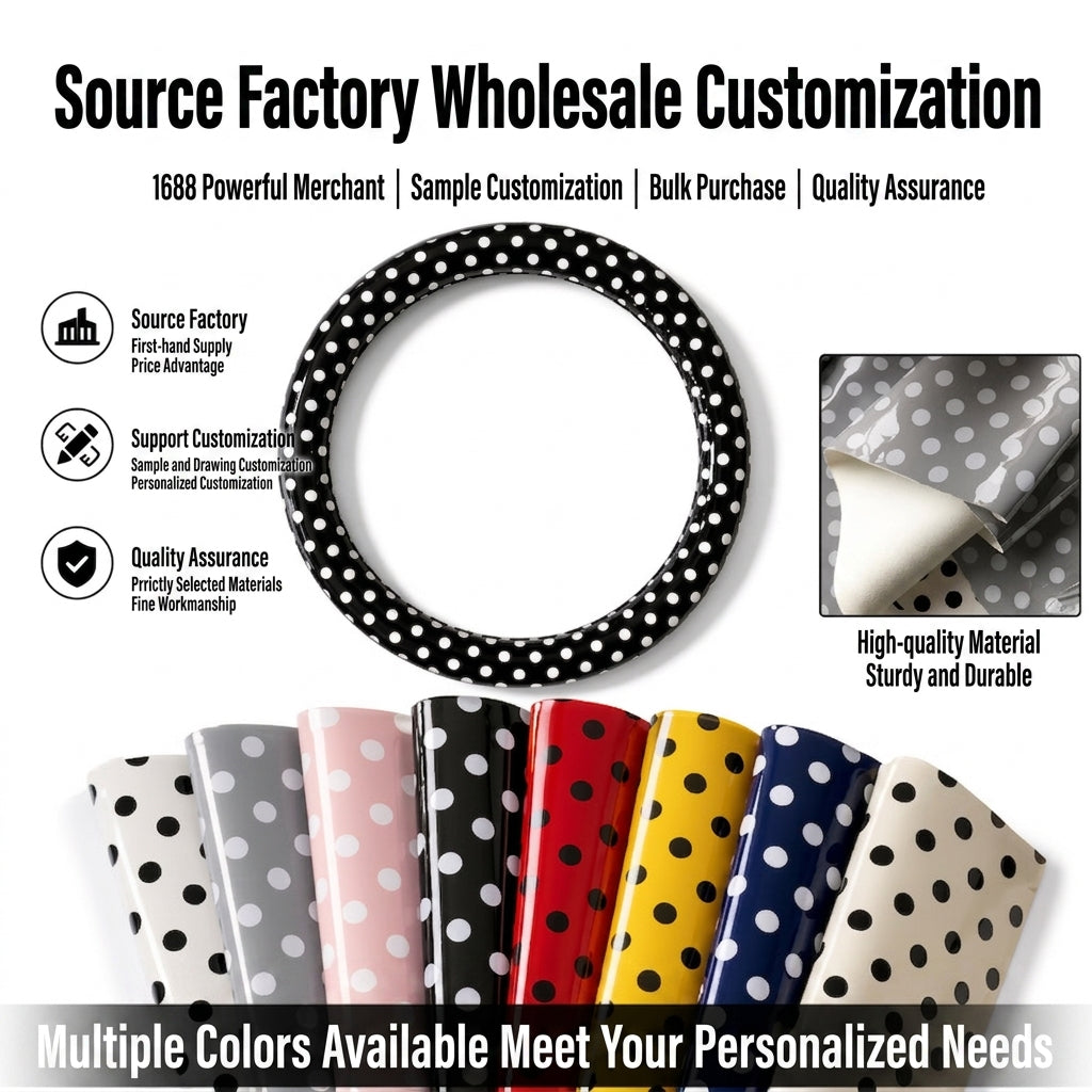 Cross-border Amazon wholesale car steering wheel covers, polka dot, anti-slip, wear-resistant, vintage fashionable steering wheel covers