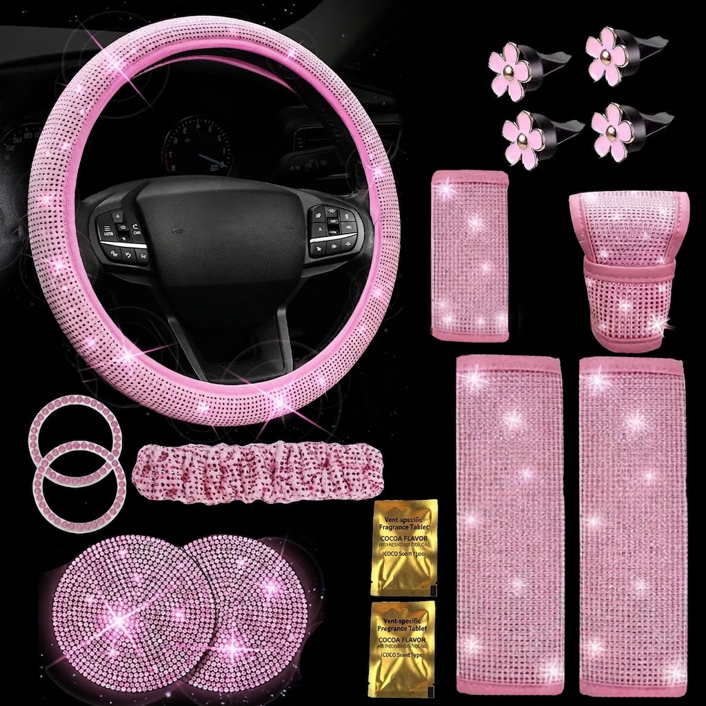 Cross-border car full-diamond seatbelt shoulder pads, rhinestone seatbelt covers, colored diamonds, black diamonds, car inlay interior sets