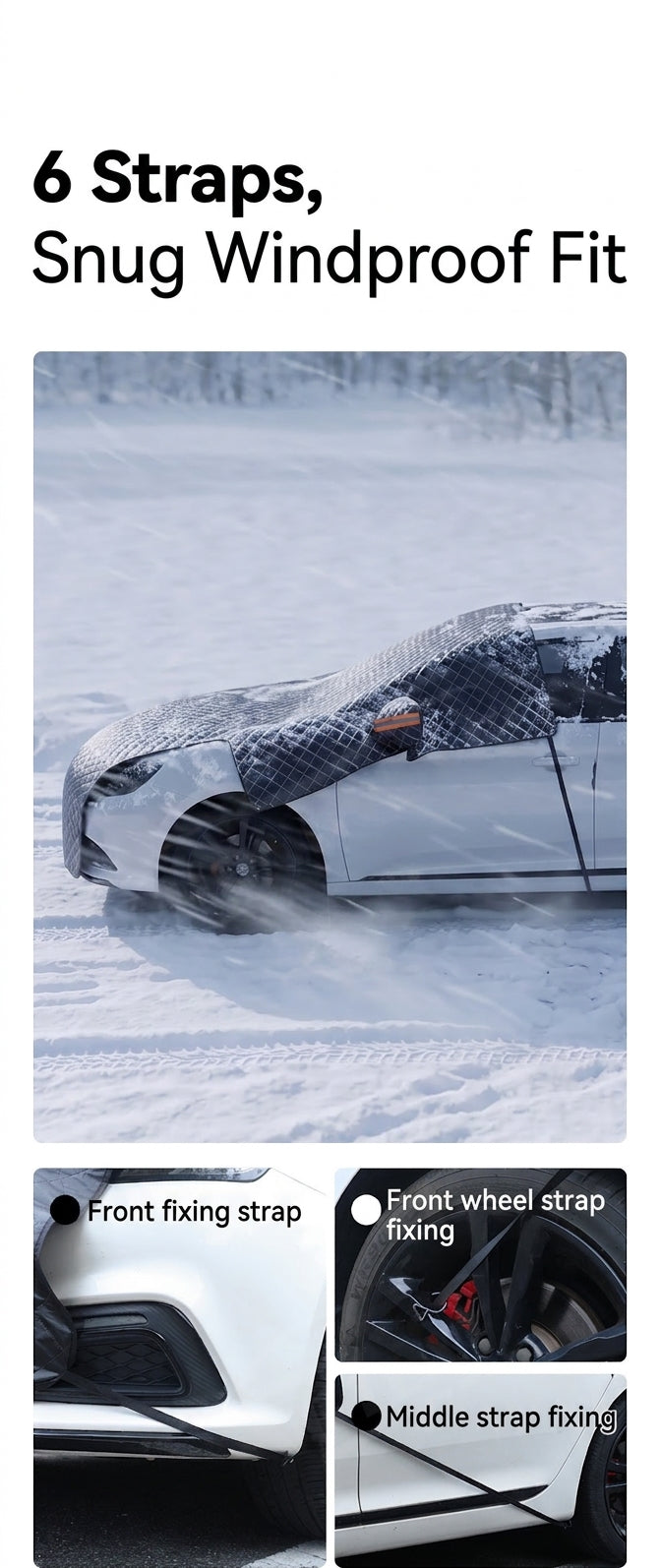 Car Snow Cover - Front Half Cover with Straps