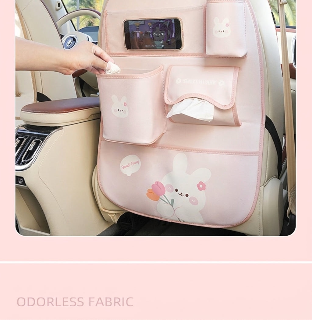Car seat back storage bag cute cartoon car trash can creative multifunctional car interior anti-kick mat