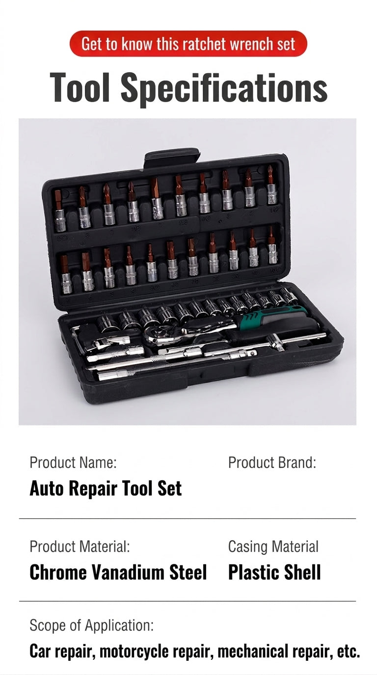 Natural S2 Bit Head 72-Tooth Ratchet Wrench Auto Repair Mechanical Repair Household Repair Sleeve Tool Set Hardware Toolbox